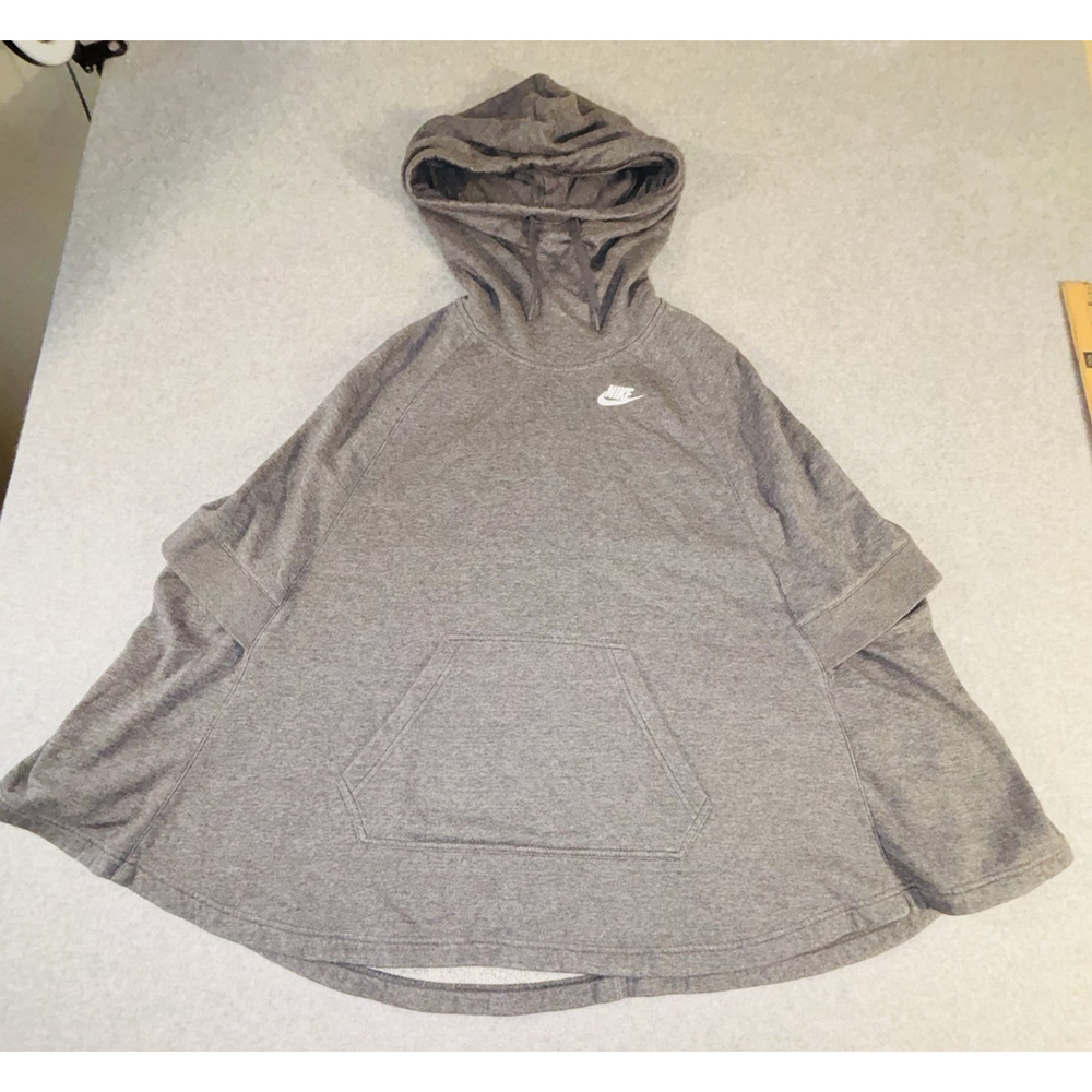 Nike Womens Poncho Hoodie Gray‎ Cape Sweatshirt Medium Swoosh Pullover